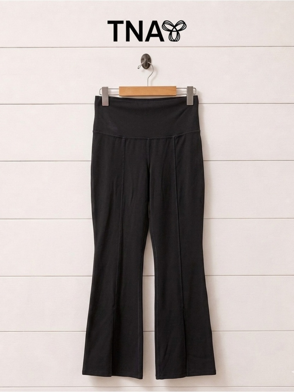 TNA black flare leggings with slit, size M